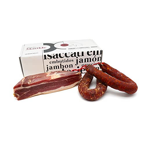 1 Kg Serrano Schinken (Schulter) mit Hausgemachten Paprika Chorizo und Dauerwurst - Typisch Spanische Spezialitäten - Mini Jamon Serrano Gran Reserva Duroc ohne Knochen - Abuela Matilde Cover
