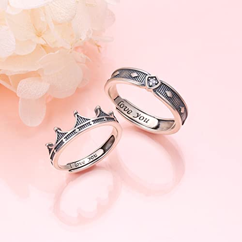 Yearace Couple Rings, 925 Sterling Silver Promise Ring for Couples Romantic Love Couples Jewelry Gifts, Adjustable Engagement Wedding Ring for Him and Her2