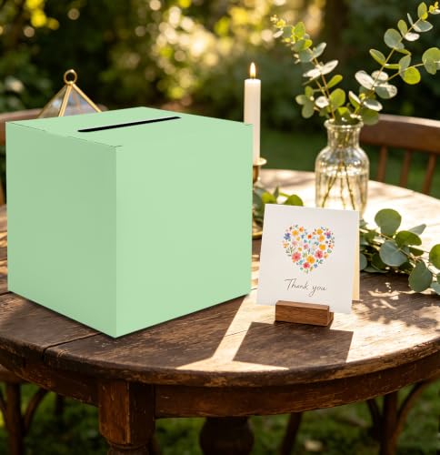 Image of SietDESEO Sage Green Card Box for Graduation Large Gift Card Box Holder 9.8 inch x 9.8 inch Money Cards Box Diy Card Box for Wedding Reception Baby Shower Birthday Cards Box Holder