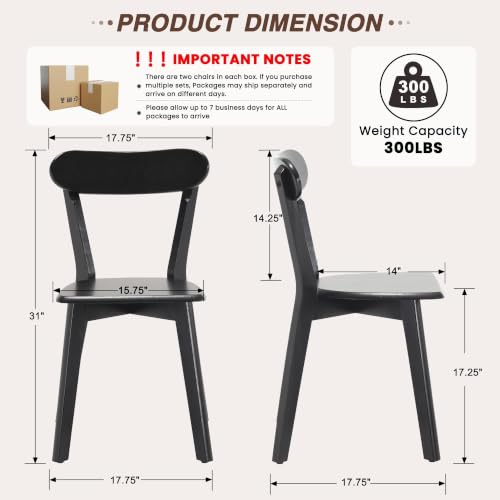 Image of HNY Farmhouse Solid Wood Dining Chairs Set of 6, Mid Century Modern Armless Kitchen & Dining Room Chairs with Curved Back, 300 LBS Capacity, Black for Home, Apartment