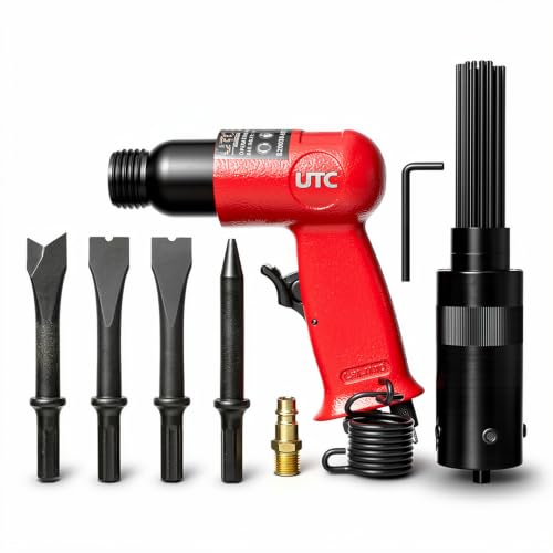 Image of UTC Air Hammer Needle Descaler Kit 4500 BPM 6.3 Bar 5 CFM 1/4in Air Inlet Chisel Set Rust Paint Scale Corrosion Removal Surface Preparation Pneumatic Bodyshop Professional Workshop Use 820038-UTC