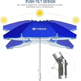AMMSUN Dwukrotnie składany przenośny parasol plażowy z kotwicą piaskową, wiatroszczelny, z zatrzaskiem i odpowietrznikiem, ochrona UV 50+, pasuje do dużej walizki, patio, ogrodu, na plażę, basen,