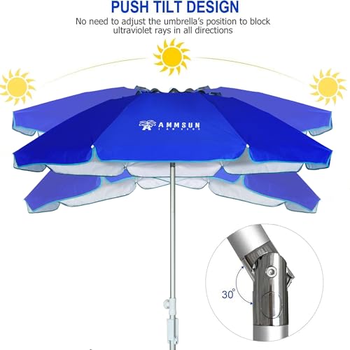 AMMSUN 6.5ft twice folded Portable beach umbrella with sand anchor windproof, Push Button Tilt and Air vent UPF 50+ Protection Fits in a large Suitcase for Patio Garden Beach Pool Backyard Blue by AMMSUN - Image 4
