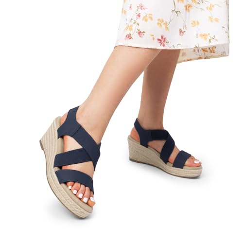 Image of DREAM PAIRS Womens Platform Espadrilles Wedge Sandals, Slip on Elastic Ankle Strap Sandals for Women Casual Dressy Summer