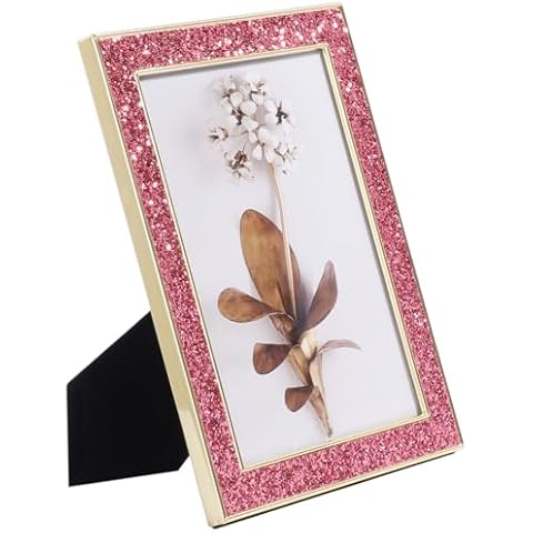 Glitter and Gold Picture Frame 5x7, Bling Glitter Photo Frame, Made of Metal and Real Glass, for Wall or Tabletop Display,Vertical & Horizontal (Pink, 5x7 inch) Cover