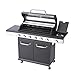 BBQ Kingdom 6+1 Burner Gas BBQ Grill with Side Burner, Black and Silver Large Outdoor Barbecue with Storage Cabinet, Warming Rack, Removeable Grease Tray, Cover, Thermometer, Adapter and Hose