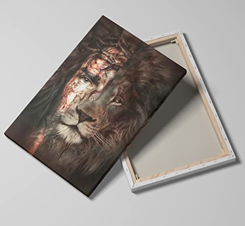 Jesus And Lion Canvas Wall Art Poster Prints Christian Wall Decor Christ Lion Picture Artwork Religious Painting For Home Bedroom Living Room Office Decoration - 24X36 Inch #TOP1