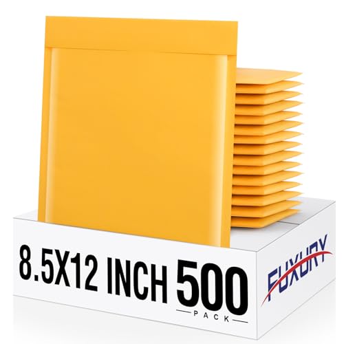 Fuxury Kraft Bubble Mailers 8.5x12 Inch 500 Pack Self Seal Padded Envelopes
