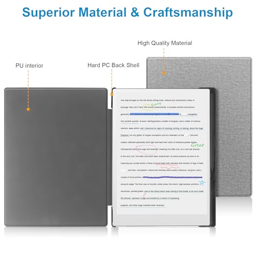 KuRoKo Case for Remarkable Paper Pro Color 11.8\",Slim Hard Back Shell Protective Auto Sleep/Wake Book Folio Cover with Pen Holder for Remarkable Paper Pro Tablet 11.8 inch 2024 Released-Grey