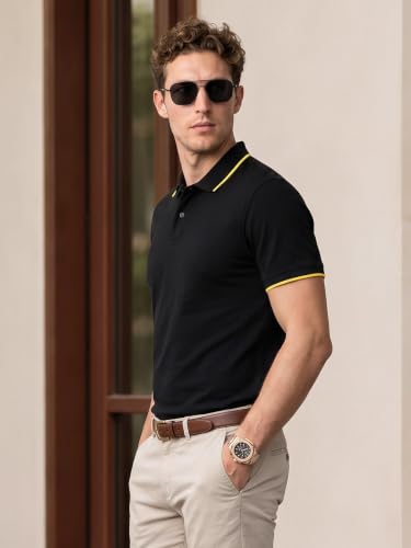 Image of Veirdo Pure Cotton Half Sleeves Regular Fit Plain Solid Classic Polo Colored Collar T-Shirt for Men (Colors: Olive, Maroon, Navy, Black, Green & Orange)