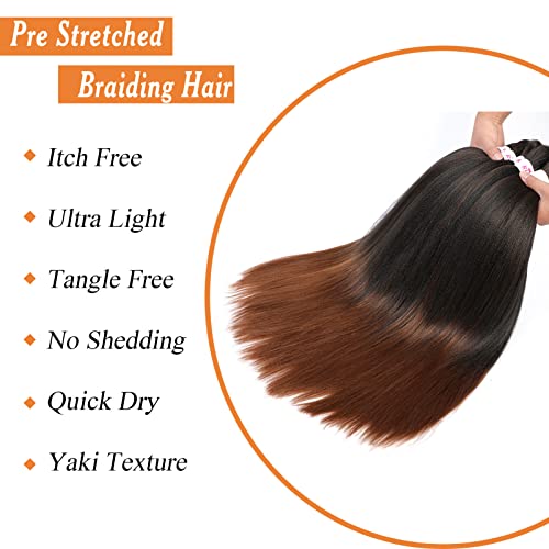 Ombre Braiding Hair Pre Stretched Braiding Hair 8 Packs Knotless Easy Braids Two Tone Colorful Straight Prestretched Synthetic Yaki Texture Box Crochet Hot Water Setting Hair For Braiding (20Inch T1B/30) #TOP2