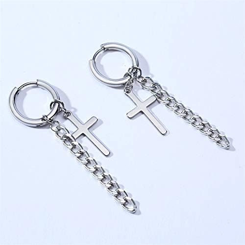 22春夏新作 Aiks揺れるピアス メンズ シルバー ステンレス クロス チェーン フープ ピアス 両耳 軟骨用 十字架ピアス カッコいい アクセサリー Hmcdenbosch Nl