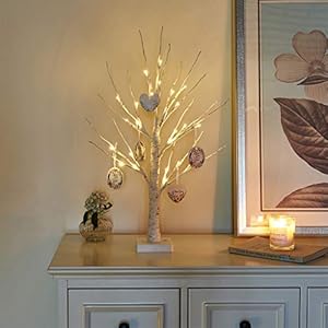 EAMBRITE 60cm Birke Baum LED Bäumchen Innenbeleuchtung Haus Tisch Lichterbaum für Innen Weihnachtsdeko Karten-Pendant…