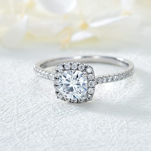 1-2/9 Ct.tw. Cushion Cut Halo Moissanite Engagement Ring For Women In 925 Sterling Silver/10K Gold/14K Gold/18K Gold, Moissanite Engagement Wedding Anniversary Ring Free Engraving Name Ring (White, 9) #TOP1