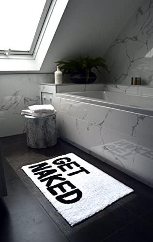 Mooky Mats Get Naked Bath Mat Non-Slip 50 x 80cm - Tufted Slogan Bathroom Rug (White/Black)
