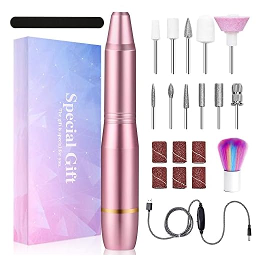 Torno para Uñas, Lima de Uñas Profesionales con Set de 11 Tipos de Brocas de Pulido Pedicura, Lima Electrica Uñas de Vlocidad Ajustable para Manicura Pedicura(Rosa)
