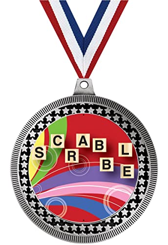 Crown Awards 2.75" Scrabble Medal Award, Silver Vega Scrabble Team Trophy Award Includes Free Neck Ribbon Prime