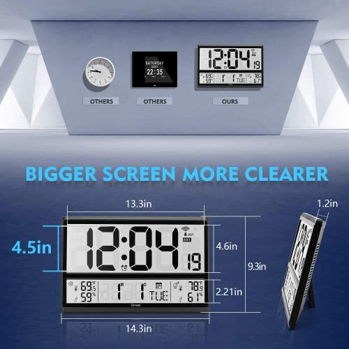 Atomic Clock Doveet-Digital Wall Clock Never Needs Setting/ Easy To Read/Easy Set Up/Indoor Outdoor Temperature-Wireless Outdoor Sensor Battery Powered(4.5" Numbers) #TOP1