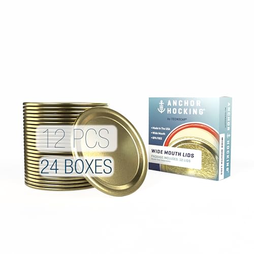 Tecnocap Lids & Bands, Red Plastisol, Gold - 12 Wide Mouth Lids (24 Boxes)