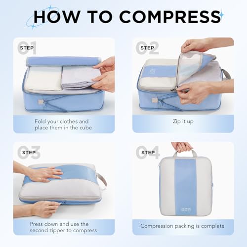 Image of OlarHike 10-Pack Compression Packing Cubes for Travel Essentials,Compressible Expandable Packing Cubes for Suitcase,Luggage Garment Bags for Travel,Handy Helper for Organizing Clothes(Light Blue)
