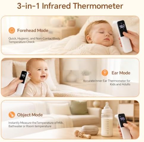 3-in-1 Infrared Thermometer, Ear Forehead & Object, FDA Cleared – White — 사진 2