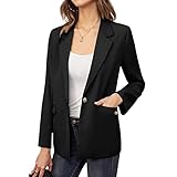 GRACE KARIN Damen Langer Blazer EIN-Knopf-Blazer Herbst Elegant Locker Langarm Jacke, Farbe: Schwarz, Size: L