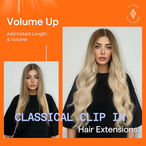 Image of Full Shine Human Hair Clip in Extensions, Light Brown to Blonde, 20 Inch