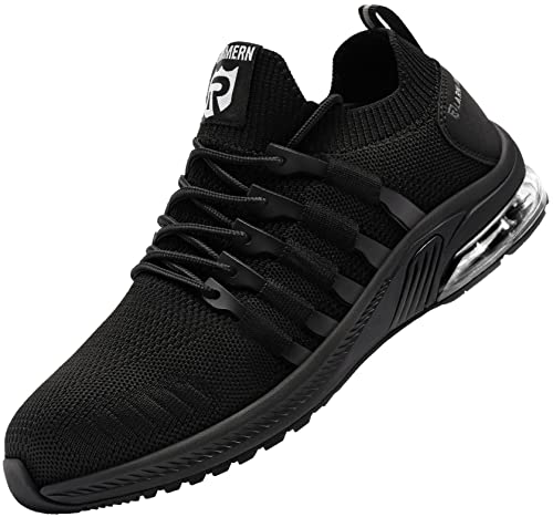 Larnmern Steel Toe Shoes Women Tennis Slip Resistant Work Sneakers Safety Lightweight Air Cushion Comfortable Boots(8 Women, Black) #TOP6