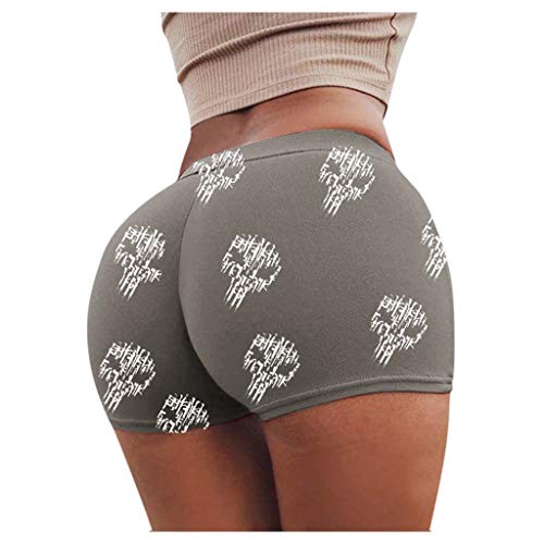 Women Sports Short Booty Sexy Lingerie Gym Running Lounge Workout Yoga Spandex Short Hot Costume Outfit Skull Print Khaki