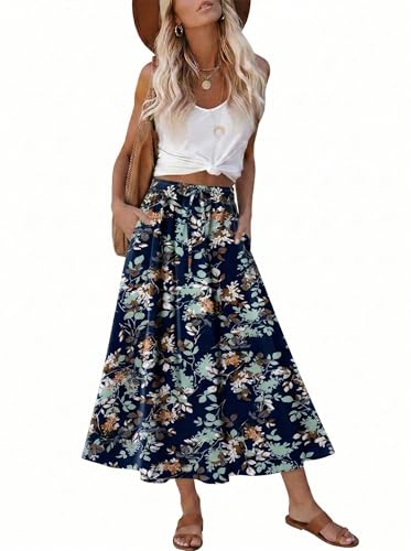 Magritta Women High Elastic Waist 2026 Trendy Business Casual Flowy Skirt Midi Swing A-Line Skirts Mo LAN Ye Medium Size