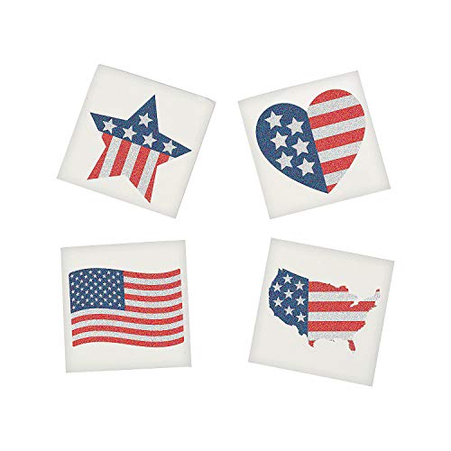 Fun Express - Patriotic Glitter Flag Tattoo Assortmen For Fourth Of July - Apparel Accessories - Temporary Tattoos - Glitter Tattoos - Fourth Of July - 72 Pieces #TOP12