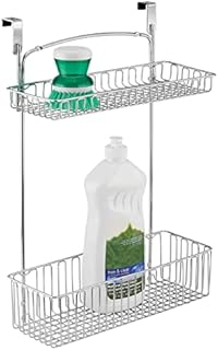 mDesign Over Cabinet Stainless Steel Wire Storage Organiser - No Drilling Required - Flexible Over Cupboard Rubbish Bag Holder - Chrome