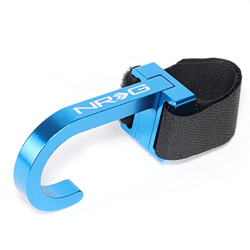 Nrg Innovations Str-100Bl Cnc Aluminum Steering Wheel Hook With Adjustable Nylon Strap, 80Mm L X 49Mm W X 30Mm D,Blue #TOP1