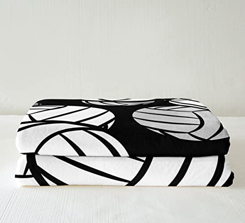 Volleyball Print Plush Blanket 3D Volleyball Games Fleece Throw Blanket Black White Ball Sherpa Blanket For Bed Sofa Couch Kids Microfiber Sports Theme Warm Fuzzy Blanket Room Decor Throw 50"X60" #TOP3