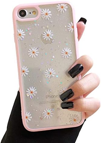 ZTOFERA TPU Back Case for iPhone 7 Plus/iPhone 8 Plus, Glitter Daisy Translucent Design Liquid Silicone Case, Anti-scratch Shockproof Flexible Bumper Cover for iPhone 7 Plus/8 Plus - White Daisy