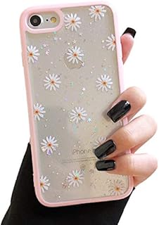 ZTOFERA TPU Back Case for iPhone 7 Plus/iPhone 8 Plus, Glitter Daisy Translucent Design Liquid Silicone Case, Anti-scratch Shockproof Flexible Bumper Cover for iPhone 7 Plus/8 Plus - White Daisy