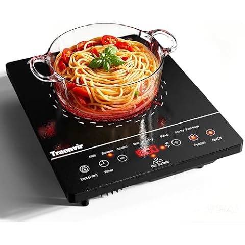 Traenvir Single Burner Electric Cooktop, Portable Electric Stove One Burner, 1800W Ceramic Cooktop with Touch Control, Child Safety Lock, 4 Hour Timer, Overheat Protection, 110V - 120V Plug in Cover