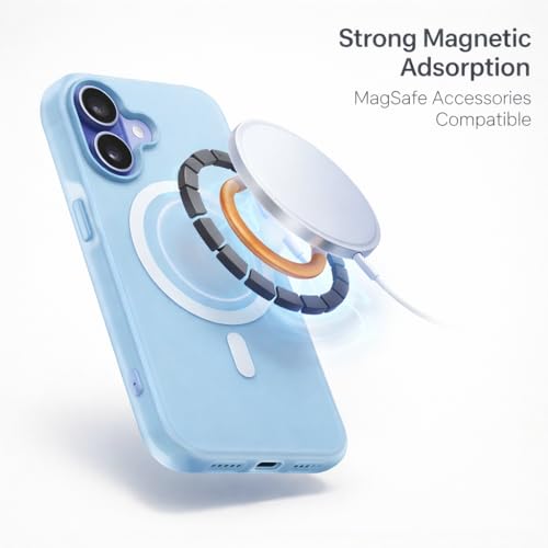 Image of Hupshy iPhone 16 Back Cover with Camera Protection Rings, Kickstand-Matte /Anti, Non-Slip, Camera Glass Protection,Transparent Shockproof Cover for iPhone 16 (Sky Blue)