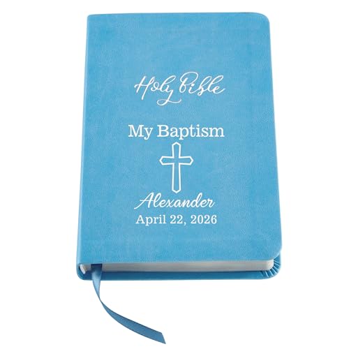 Let's Make Memories Personalized Bible - Religious Gift for Faith Milestone - Customize with Any Message - for Boy Baby - Easter Basket Stuffer - Baptism Keepsake - Blue