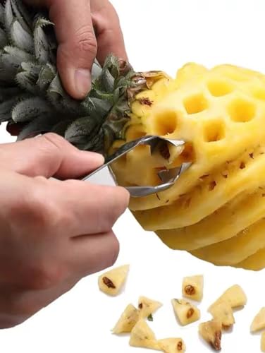 Image of HELIMIX Stainless Steel Pineapple Slicer Cutter, Pineapple Seed Clip Eye Remover, Deseeding Gadget Corer and Slicer Tool Combo.