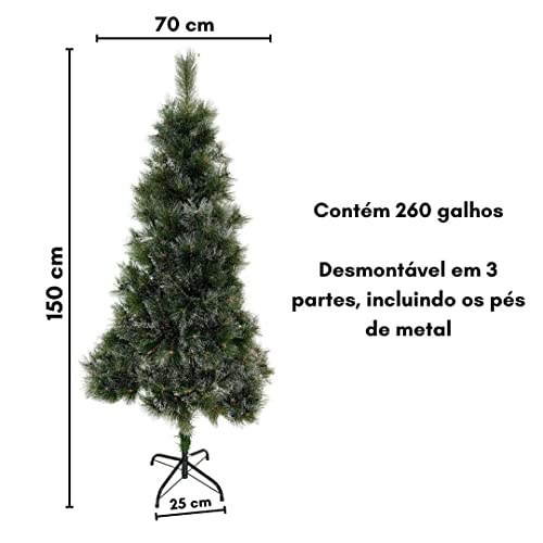 Árvore de Natal 150cm Pinheiro Nevado 260 Galhos Pé de Metal