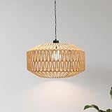 Qnuioea Farmhouse Chandelier Light Fixture, Rattan Boho Chandeliers, Hand Woven Pendant Light with Height Adjustable, Rustic Hanging Lighting for Living/Dining Room, Kitchen Island, Bedroom (Medium)