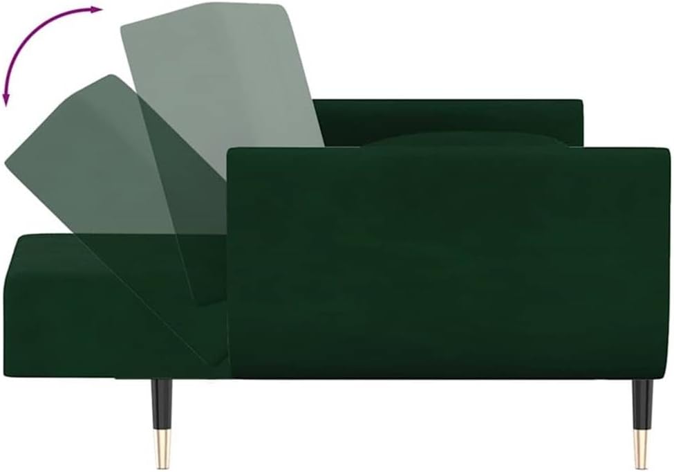 BOWERY HILL Modern Velvet Sofa Bed, Dark Green Polyester Fabric, Compact 2-Seater Convertible Sleeper with Sturdy Wood and Metal Frame, Matte Finish, Living Room Furniture