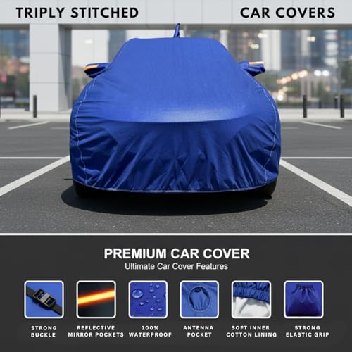 Image of Car Cover for Tata Punch /Punch EV (2026) | 100% Waterproof Cover with Antenna & Reflective Mirror Pockets | Dustproof, Scratchproof, Heatproof Punch Car Cover |Soft Cotton Lining| Blue