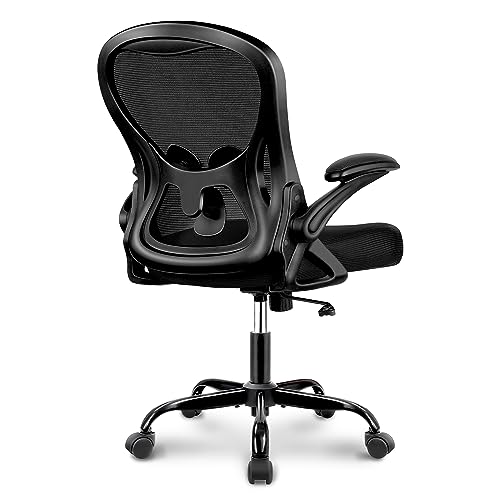 Winrise Office Chair Desk Chair, Ergonomic Mesh Computer Chair Home Office Desk Chairs, Swivel Task Chair Mid Back Breathable Rolling Chair with Adjustable Lumbar Support Flip Up Armrest (Black)