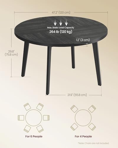 Image of VASAGLE MAEZO Collection - Round Dining Table for 4-6 People, 47.2 Inches Circle Kitchen Table with Tapered Legs, Curved Transitions, for Dining Room, Kitchen, Charcoal Gray UKDT091BA01S