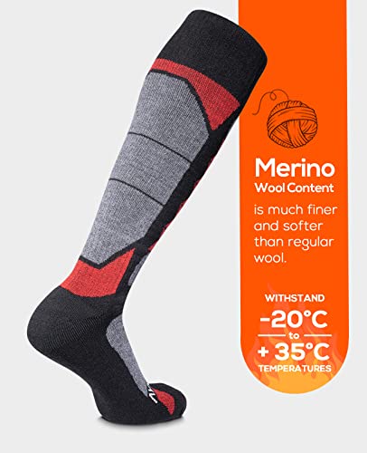Weierya Ski Socks 2-Pack Merino Wool, Anti-Pilling Wool Skiing Socks, Suitable For Men & Women Darkred M #TOP2