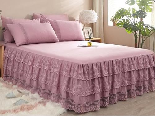 Jupe de lit 180x200cm violette en polyester à dentelle Beydodo - 3