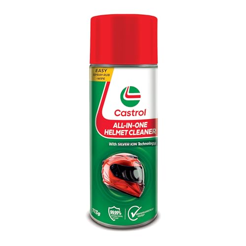 Castrol All-in-One Helmet Cleaner – Anti-Odour & Anti-Bacterial foaming Spray | One Spray for Helmet Inside & Out | Dermatologically Tested | Quick Drying | Suitable for All Helmets (125ml)