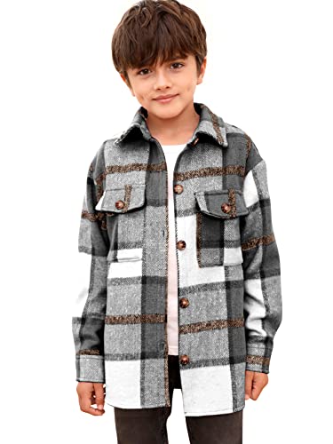 Toddler Long Sleeve Plaid Jacket Baby Boys Girls Button Down Flannel Thick Shirt Fall Winter Coat For Kid Grey #TOP1